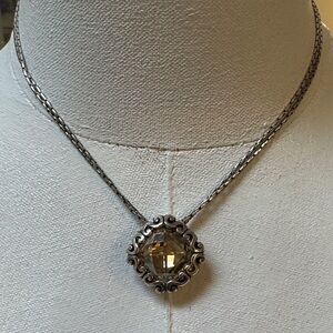 PRICE FIRM Brighton Elegant Silver Necklace with Gold-Toned Gem Pendant